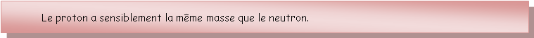 Zone de Texte: 	Le proton a sensiblement la mme masse que le neutron.